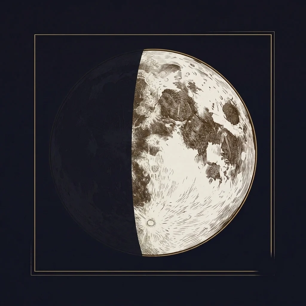 The first quarter shown as a gilded moon plate