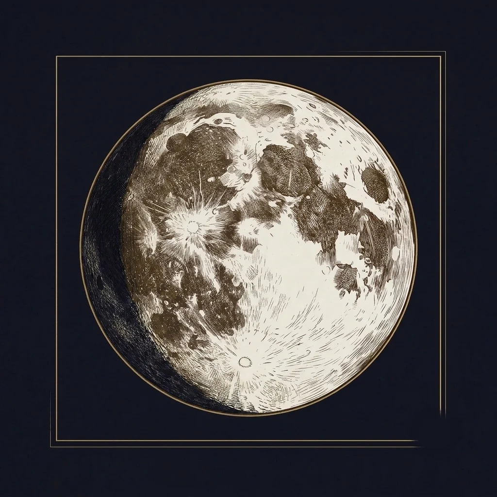 The waxing gibbous shown as a gilded moon plate