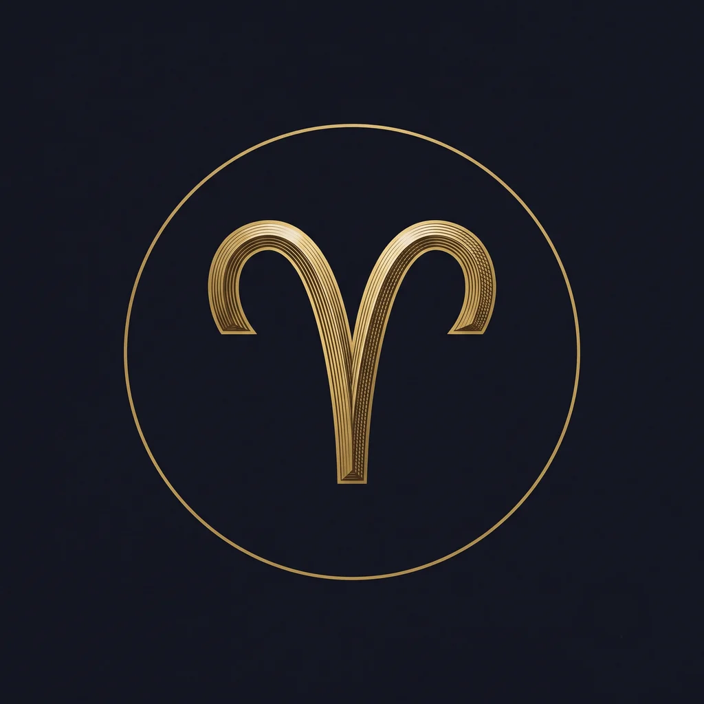 The Aries zodiac emblem in antique gold