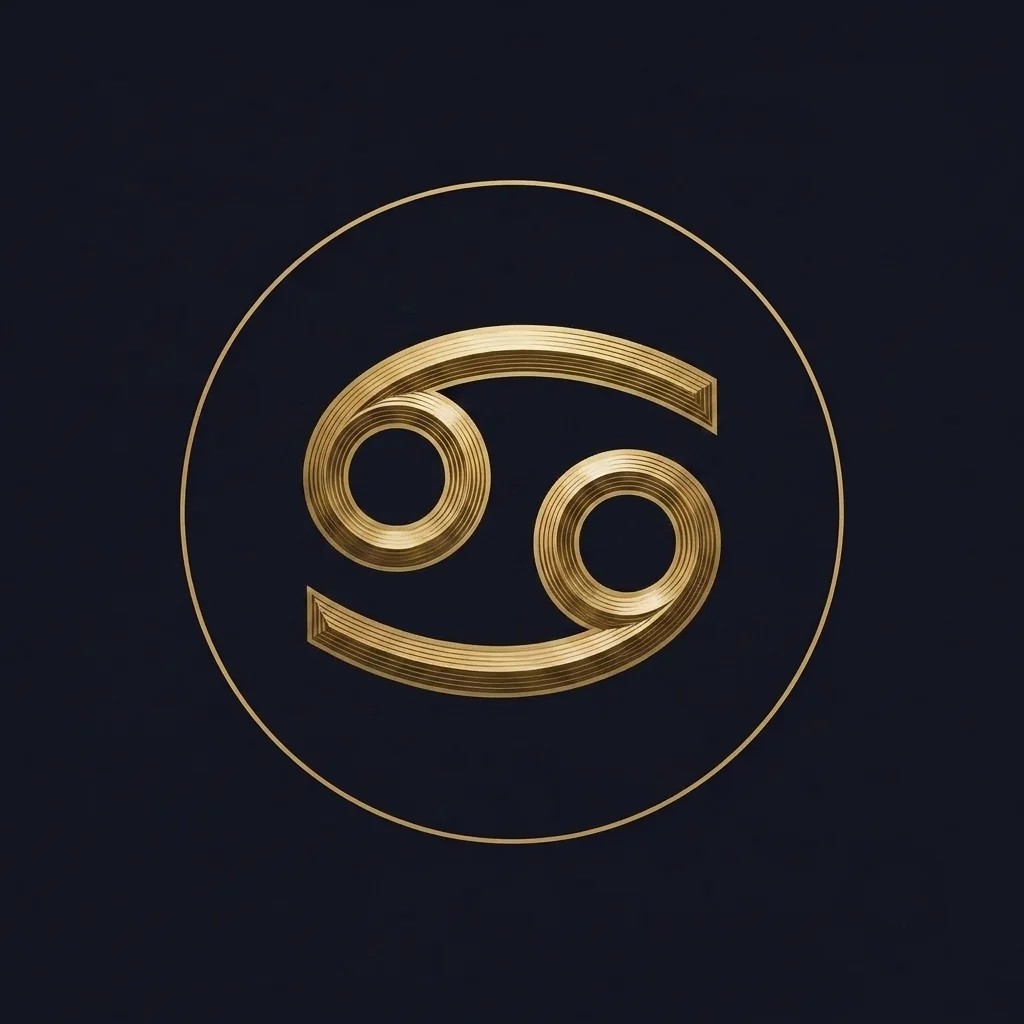 The Cancer zodiac emblem in antique gold