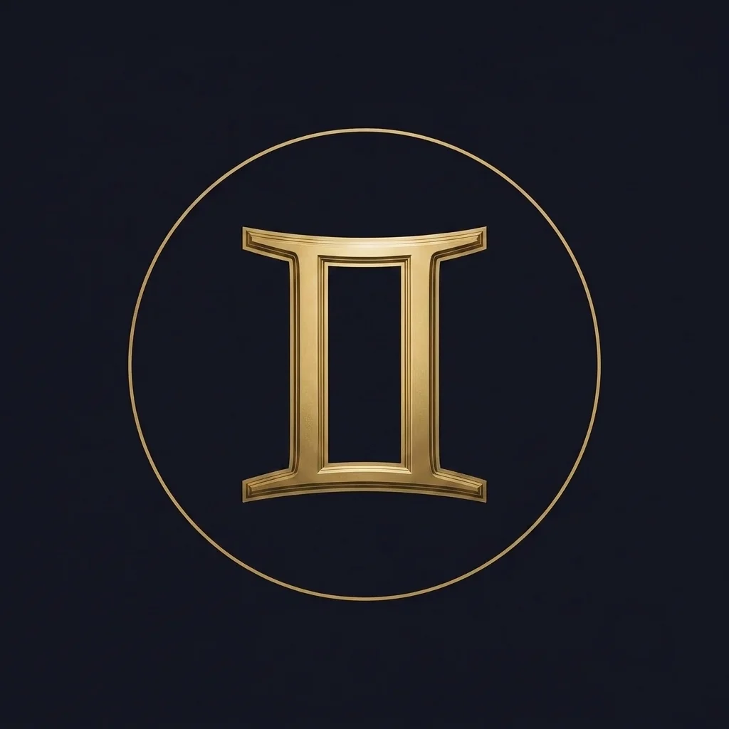 The Gemini zodiac emblem in antique gold