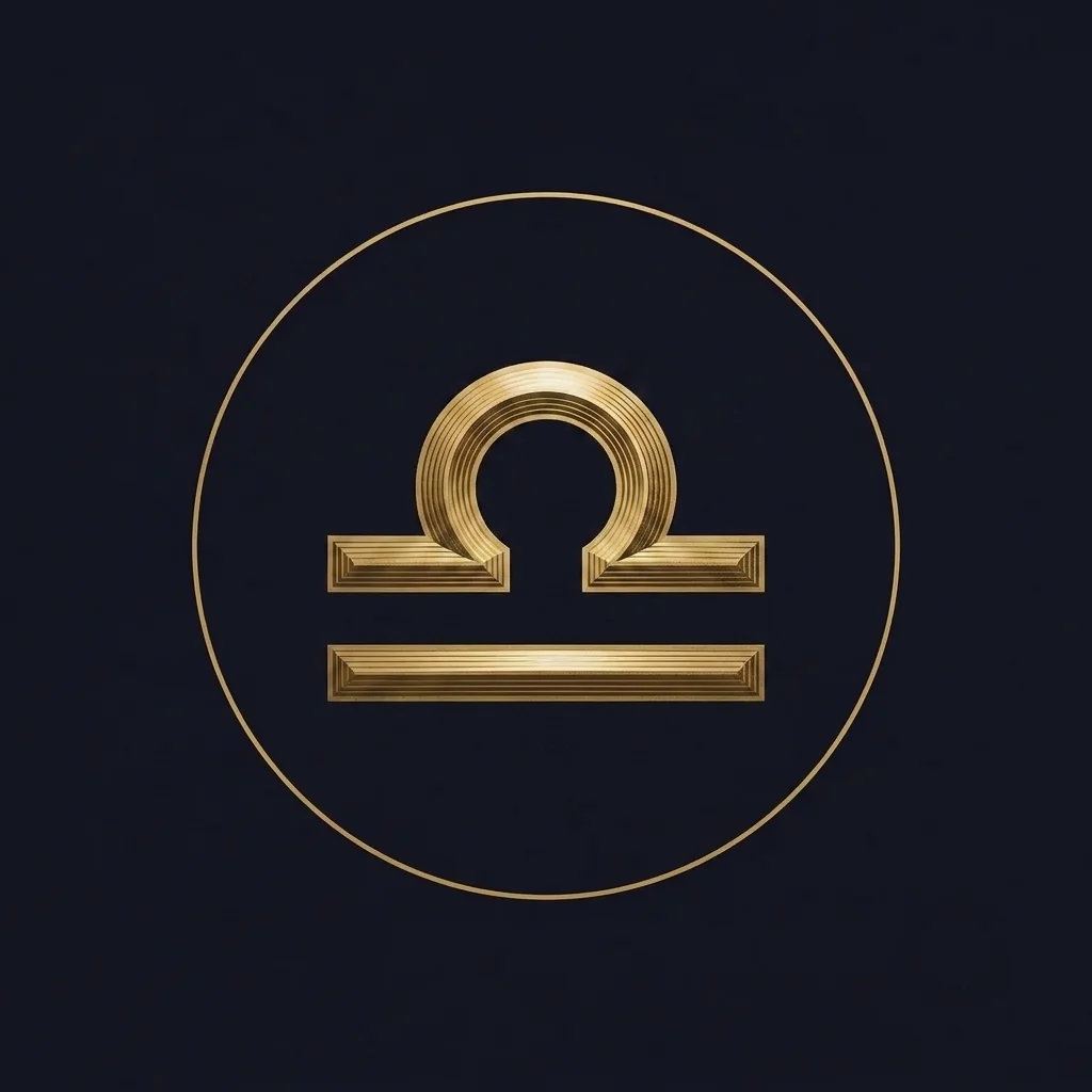 The Libra zodiac emblem in antique gold