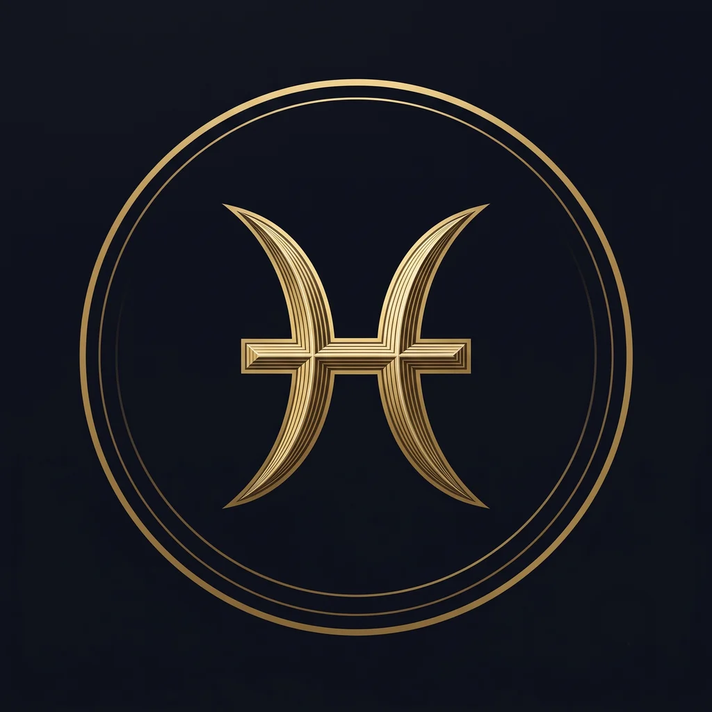 The Pisces zodiac emblem in antique gold