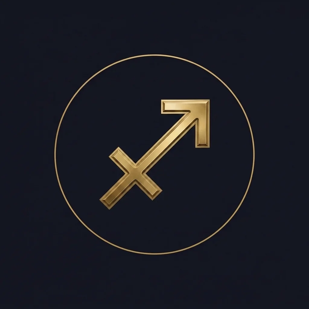 The Sagittarius zodiac emblem in antique gold