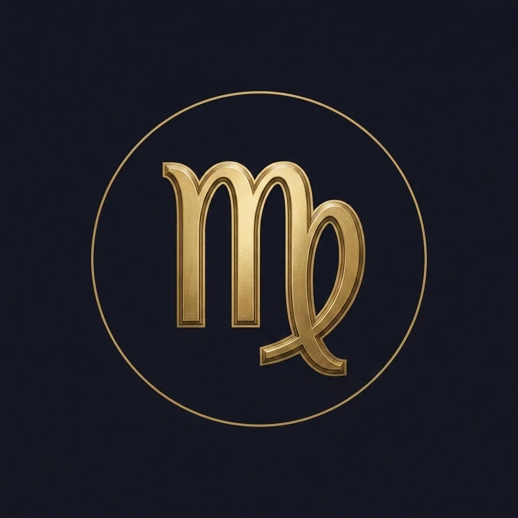 The Virgo zodiac emblem in antique gold