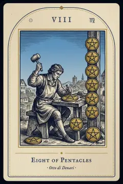 The Eight of Pentacles tarot card