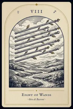 The Eight of Wands tarot card