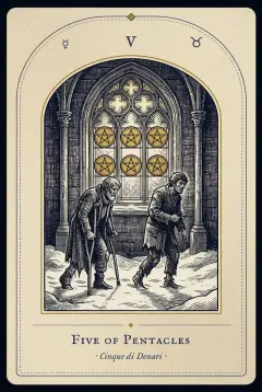 The Five of Pentacles tarot card