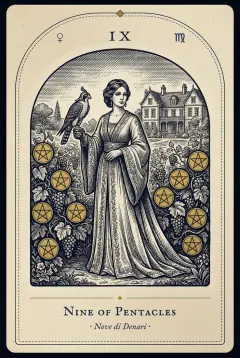 The Nine of Pentacles tarot card