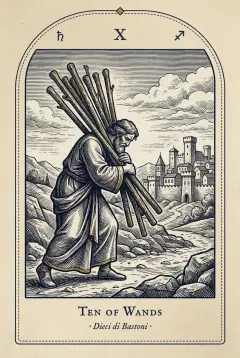 The Ten of Wands tarot card